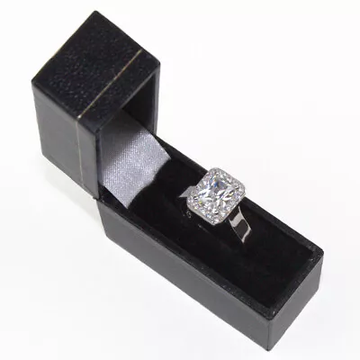 Halo Ring Emerald Cut  .925 Sterling Silver Swarovski Crystal UK Made • £19.99