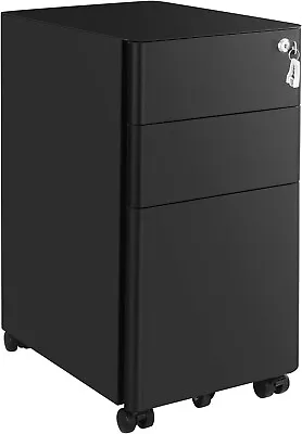 SONGMICS Mobile File Cabinet Office Cabinet With Wheels And Lock Steel - BLACK • £59.99