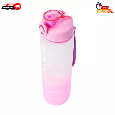 1L Pink Daily Intake Drink Bottle Motivational Sport Water Bottle BPA Free Pink • $11.99