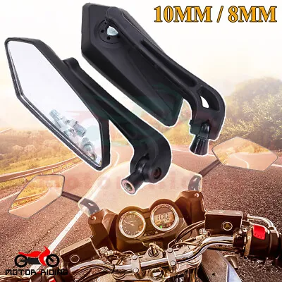 2X Universal Motorcycle Rear View Side Mirrors Black 8mm 10mm For Honda New • $14.14