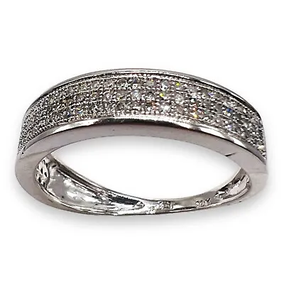 Natural Micro Pave Diamond 3 Row Unisex Band Real Solid 10k White Gold Ring Mens • $1049.99