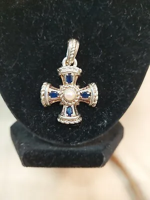 Sterling Silver 925 Judith Ripka Necklace Enhancer Pendant Cross Sapphire... • $130