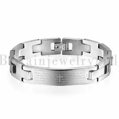 Stainless Steel Cross English Bible Verse Prayer Bracelet Wristband Men Women • $10.89