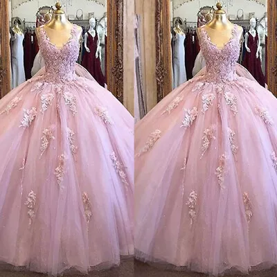 $150.14 • Buy Princess Glitter Quinceanera Dresses 3D Flowers Sweet 15 16 Pageant Ball Gowns