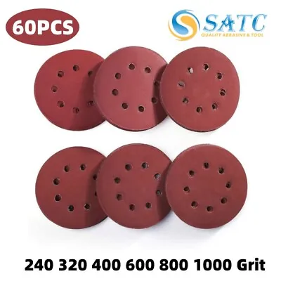 60PACK 5in 8-Hole Hook&Loop Sandpaper Sanding Disc 240 320 400 600 800 1000 Grit • $17.85