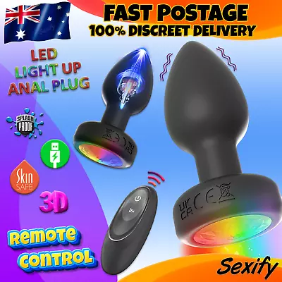 LED Light Anal Vibrator Butt Plug Prostate Massager Glow Illuminated Sex Toy • $32.95