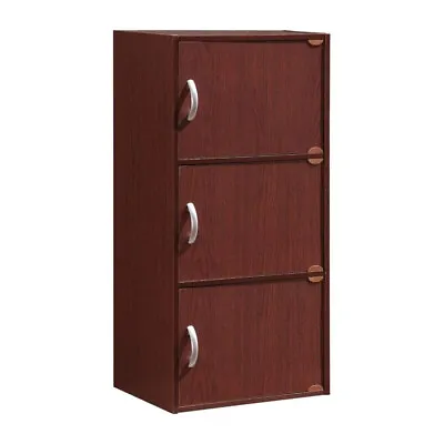 Hodedah 3 Shelf Home And Office Enclosed Organization Storage Cabinet Mahogany • $44.99