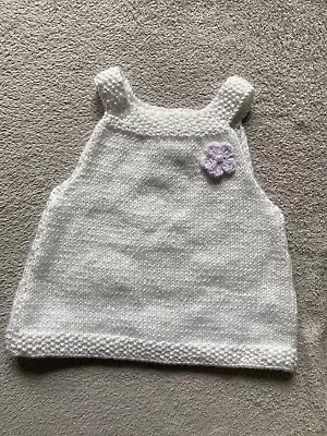 Hand Knitted Newborn Dress In White Acrylic • £6