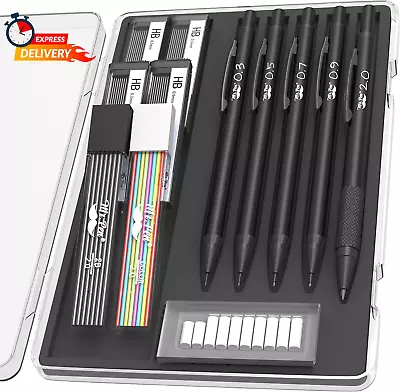 - Metal Mechanical Pencil Set With Lead And Eraser Refills 5 Sizes Black 0.3 • $17