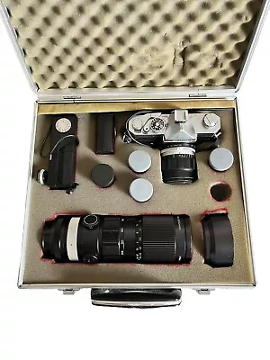 Vintage Konica Autoreflex T With Case And Accessories Hexanon Zoom Lens 200mm • $100