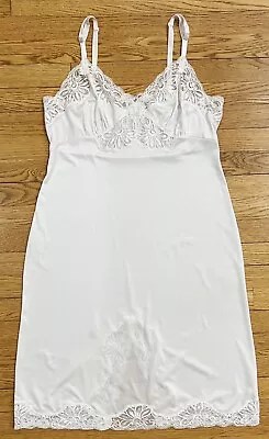 Vintage SHADOWLINE Full Slip Dress Size 38 Satin Nylon White W/Lace Lingerie • $17.09