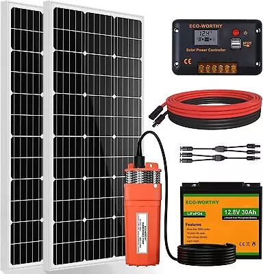 12V Solar Water Well Pump Kit With 30Ah Lithium Battery 200W Solar Panel Kit • $367.99