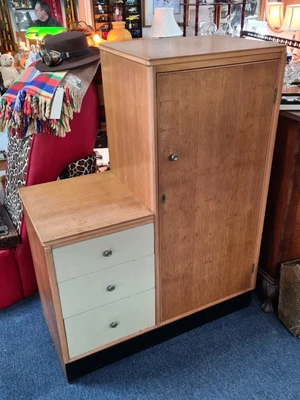 £99.99 • Buy Vintage Mid 20th Century Beeanese Teak ? Wooden Wardrobe With Lock & 3 Draws MCM