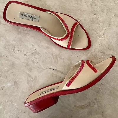 Mario Bologna Red/Camel Leather Slide-Size 36.5-Italy • $32