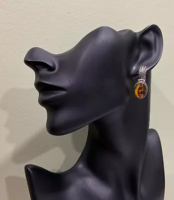 Lori Bonn 925 Sterling Silver And Amber Hinged Stud Clip On Earrings • $26