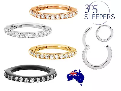 1 Piece 365 Sleeper 16G Surgical Steel Gem Hinged Hoop Segment Nose Ear Lip Ring • $15.49