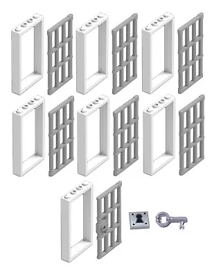 ☀️NEW LEGO  Lot Jail Walls & Door Lock Key White Door Frames Light Bluish Gray  • $12.99