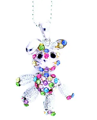 £2.99 • Buy Silver Tone Bunny Rabbit Pendant Necklace With Colourful Crystals