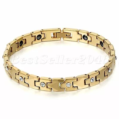 Women Gold Tone Tungsten Carbide Bracelet Link Health Energy Magnetic Chain 7.4  • $14.99