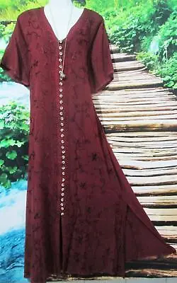 Boho Embroidered Button Up Tie Backs Maroon  Long Dress 116cm  16 - 18 • $40