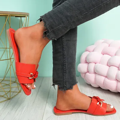 Womens Chain Flat Sandals Peep Toe Ladies Flat Heel Holiday Summer Shoes • £9.90