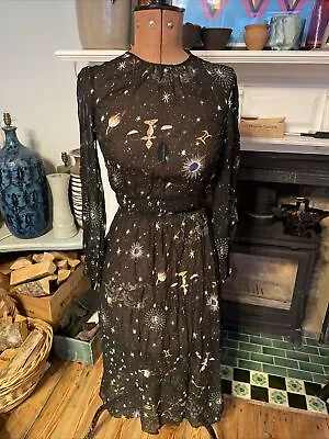 Zara Black Dress XS Stars Planets-constellations Galaxy Print Chiffon Gorgeous • £12
