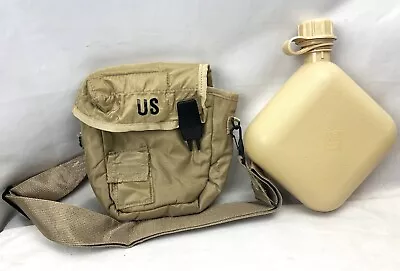 US Military 2 QT Collapsible Water Canteen & Cover Pouch Desert Tan W/ Strap NEW • $29.90