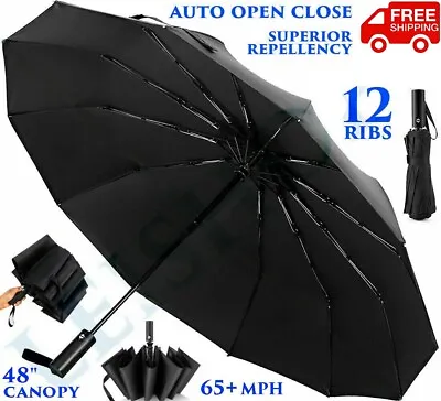 $24.90 • Buy Auto Open Close Umbrella Large Strong Waterproof Windproof Reinforced 12 Ribs