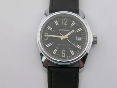 Vintage Clinton Military Type Watch 12/24 W/ Date 1960's 17 Jewels • $25