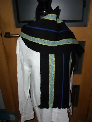 £15 • Buy Vintage Glentana Scotland Wool Black/Blue & Yellow Stripped College Uni Scarf 
