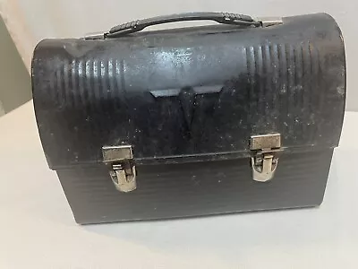 Vintage  V   Victory Metal Dome Top Lunch Box Work Pail Black Thermos Brand • $15