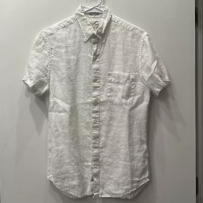 NICE! J Crew SMALL Slim Irish Linen Button Up Short Sleeve Shirt In White • $25