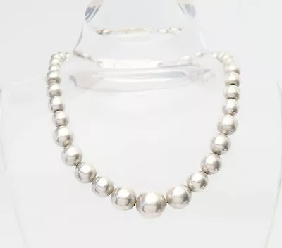 Vintage Heavy Sterling Silver Graduated Ball Beads On Chain Necklace  • $145