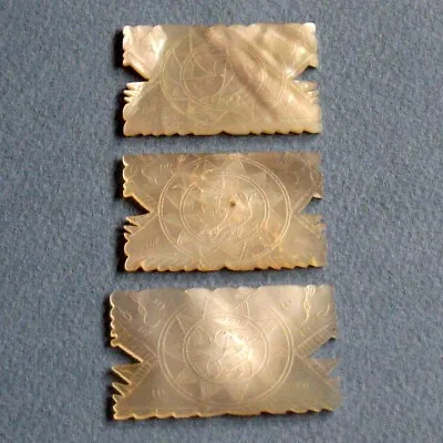 3 Antique Chinese Gaming Chips Engraved Mother-of-Pearl Fancy Edge Kissing Birds • $45