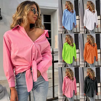 £10.79 • Buy Women's Long Sleeve Button-Up Shirt Casual Ladies V Neck Lapel Baggy Blouse Tops