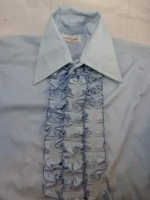 Ruffles Tuxedo Shirt Vintage LION OF TROY Blue Prom Men's Sz S Small Union Made • $29.99