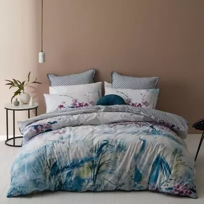 NEW Logan & Mason Queen Bed Quilt Cover Set 2 Pillow Cases Augusta Blue Reversib • $49