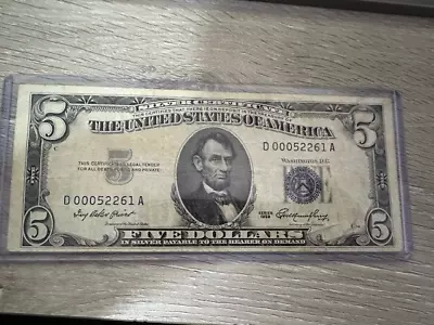 1953 Silver Certificate $5 Dollar Bill Blue Seal Note VERY LOW D00052261 A • $6.50