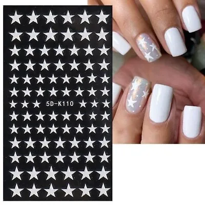 5D Nail Art Stickers Decals Christmas Matte White Stars Star Decoration (K110) • $3.67
