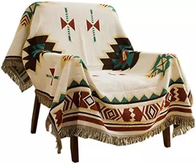 Aztec Navajo Throw Blanket Bohemian Tribal Ethnic Geometric Pattern Rug With For • £18.17