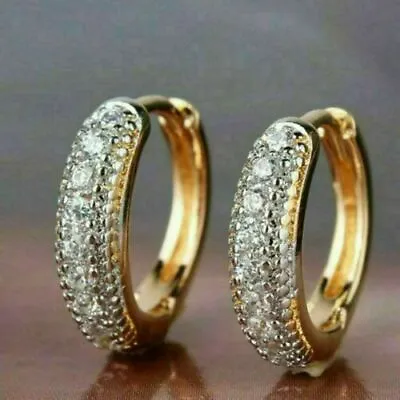  2CT Round Cut VVS1 Diamond Gorgeous Huggie Hoop Earrings 14K Yellow Gold Finish • $160.30