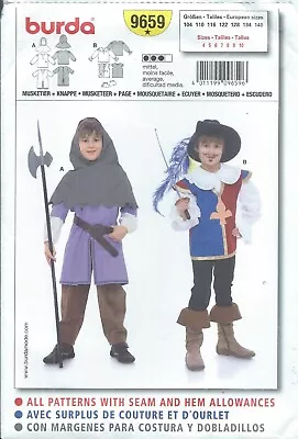 Burda 9659 Costume Pattern COSPLAY MUSKETEER MEDIEVAL PAGE KNIGHT ~ Boys 4-10 • $9.99