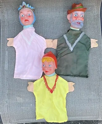 Lot Of 3 Vintage German Vinyl Head Cloth Body Hand Puppets Queen Old Man Child • $18.99