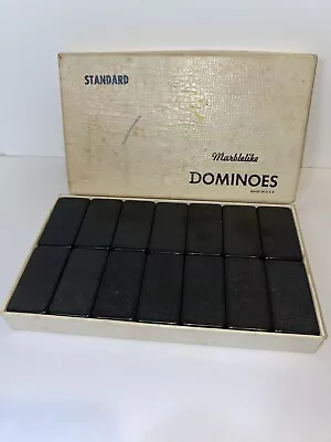 Vintage Puremco Marblelike 616 Standard DOUBLE SIX Dominoes W/Box Black • $21