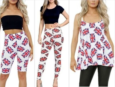 £4.88 • Buy New Ladies Women's Union Jack Flag UK Printed Cami Top, Shorts & Leggings
