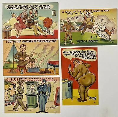5 WWII MILITARY Comic Linen POSTCARDS Lot A • $7.95