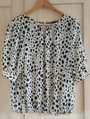 Ladies Cream Black Pattern Blouse Shirt Top Dorothy Perkins Size 14 • £4.99