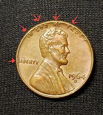 1964 D Lincoln Penny - Errors On Top Rim  L  In Liberty On Edge & More. RARE! • $165