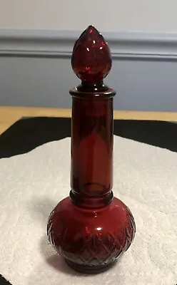 Avon Red Glass Vintage Perfume Bottle 7” Tall With Stopper-Decanter Ruby Color • £10.38
