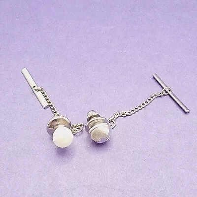 Lot Of 2 Vintage Chain Gaurd Pin Clitch Back Locking Tie Tack Silver Toned • $14.50